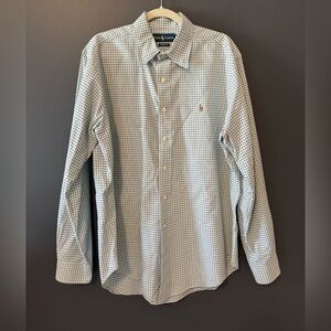 Ralph Lauren Custom Fit Shirt Mens Size Large Blue Check Button Down Long Sleeve